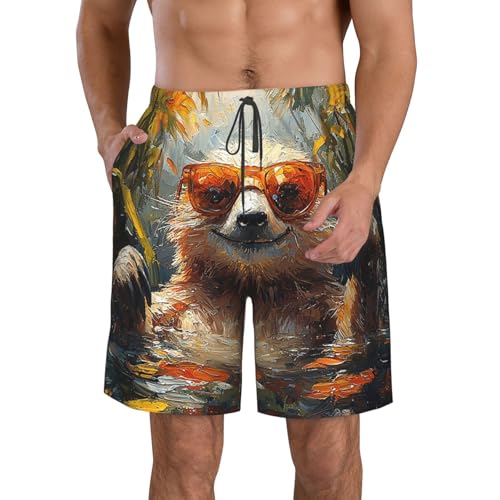 Men's Swim Trunks Beach Board Shorts Swimming Quick Dry - Sloth Pool Art