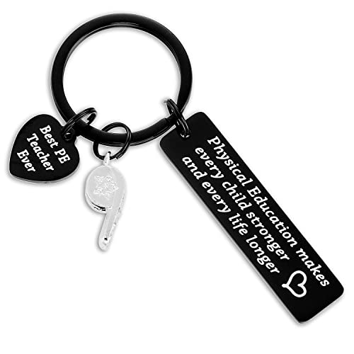 PE Teacher Appreciation Gifts Keychain for Women Men Male from Student PE Whistle Charm Keyring Thank You Gym Teachers Best P E Coach PE Keychain