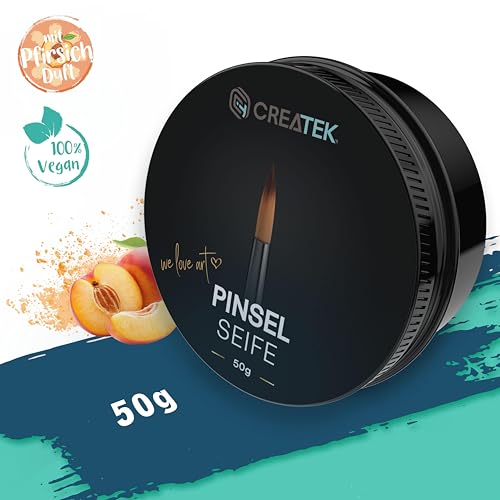 CreaTek Premium Pinselseife 50g + praktische Silikon Reinigungsmatte für tiefenwirksame Reinigung - hochwertiger Pinselreiniger Acrylfarbe, Aquarellfarbe - 100% vegane Pinsel Seife, Brush Soap