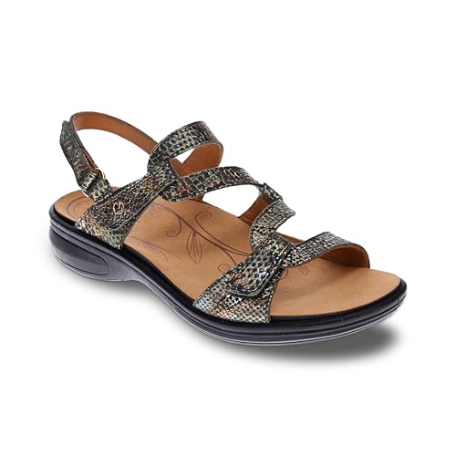Image of Revere Emerald Adjustable Sandal for Women - Peacock Python Orthotic Dress Shoe with Arch Support, Comfortable Walking Shoe for Plantar Fasciitis & Bunions - US 12