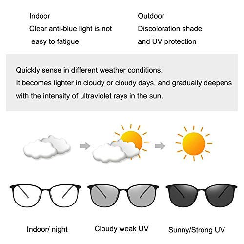 XINGYU Donna Uomo Occhiali da Sole fotocromatici Occhiali da Sole a Luce Blu per Esterni Filtro antiriflesso Filtro UV Retro Computer Leggero Rotondo S