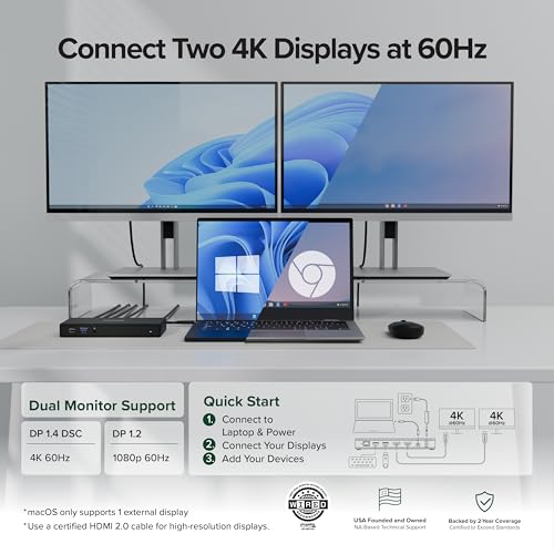 Image of Plugable USB C Docking Station Dual Monitor 2 HDMI Ports, Power Delivery Dock, Dual 4K Monitor for Windows, ChromeOS, 1x USB-C, 3X USB, Ethernet, and Audio - Driverless (UD-MSTH2)