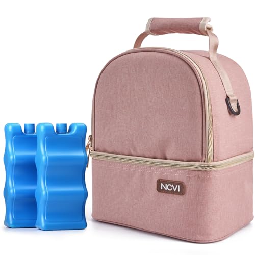 Image of NCVI Breastmilk Cooler Bag with 2 Ice Pack, Breast Pump Bag with Cooler Fits 6 Bottles, Double Layer Breast Milk Baby Bottle Cooler Bag, for Travel, Nursing Mom Daycare, Work, Picnic (Pink)