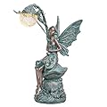 TERESA'S COLLECTIONS Garden Statues Fairy Sculptures & Statues, Solar Outdoor Lights Garden Figurines Outdoor Decor, Patina Bronze Garden Art for Porch Yard Decor Best Gifts for Mom Birthday 13.8''