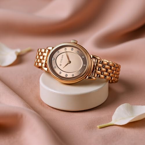 Image of Titan Aura Phase Quartz Analog Rose Gold Dial Rose Gold Stainless Steel Strap Watch for Women-95242WM01