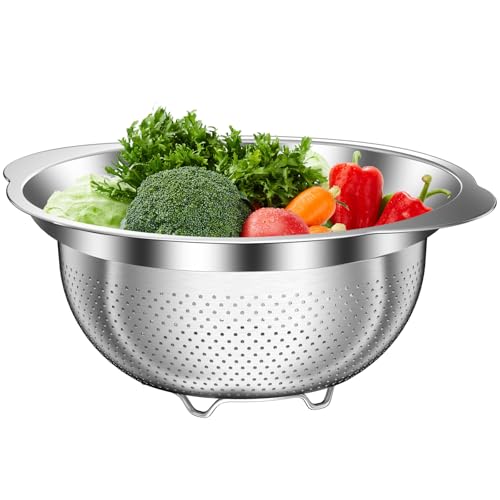 Image of Stainless Steel Colander for Kitchen, 5 Quarts Stainless Steel Strainer, Pasta Strainer for Spaghetti Fruits Vegetables Cooking Food, Large Capacity with Handle Kitchen Food Strainer Basket - 1 Pack