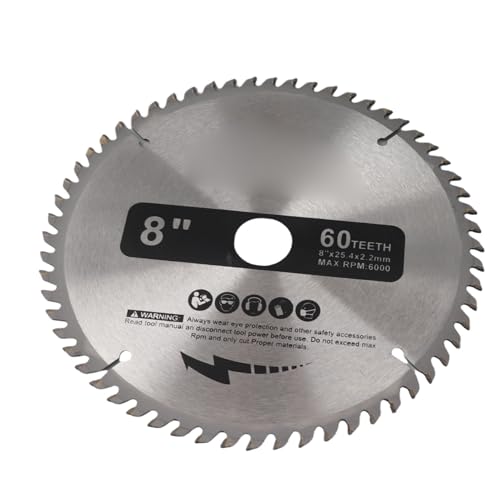 Hoja de sierra circular CHEOTIME, 200 mm, 60 dientes, de carburo, para cortar madera, color plata, con anillos reductores para madera, plástico y metal (8 pulgadas).