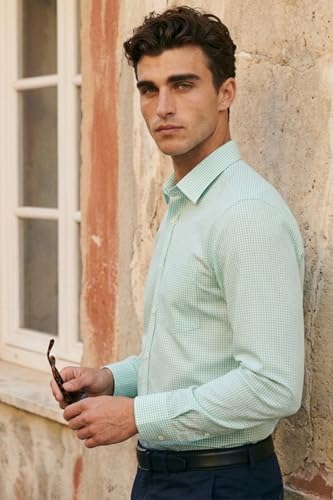 Image of Louis Philippe Men's Slim Fit Easy to Iron Everyday wear Premium Cotton Full Sleeve Checks Formal Shirt