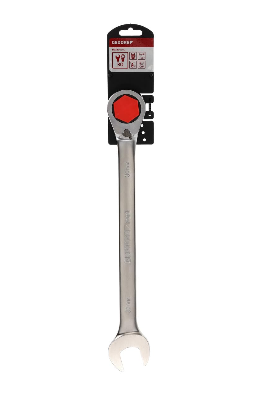 GEDORE Red Chiave Combinata a Cricchetto, Reversibile, 30 mm, Inclinata, Piatta, Dodecagonale, Chiave a Cricchetto Combinata, R07200300
