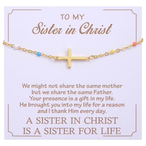 Kvekstio Christian Gifts Faith-Based Adjustable Stainless Steel Gold Cross Charm Bracelet Gift for Women, Baptism Jewelry