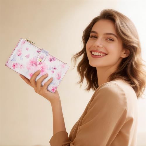 Image of Travelambo Womens Leather Bifold Wallet, Slim RFID Blocking Card Holder