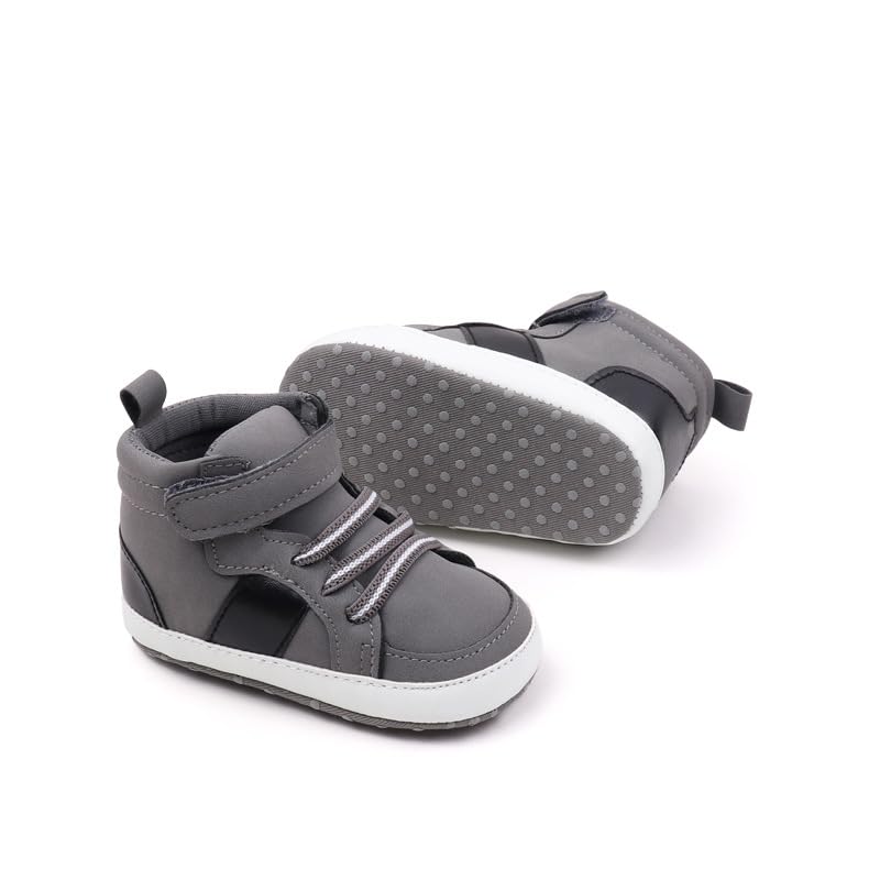 Baby Boys High Top Ankle Sneakers, Newborn Infant First Walkers Shoes3