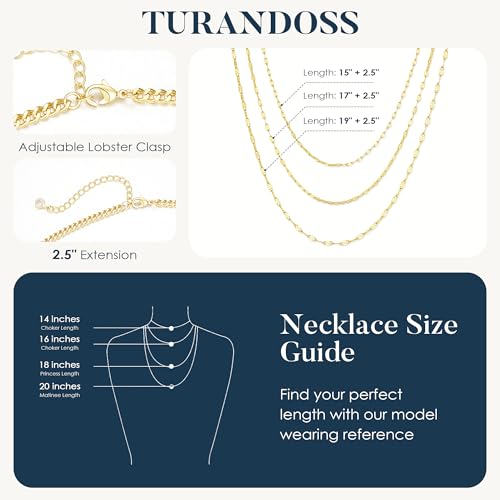 Turandoss Gold Layered Necklaces for Women Dainty 14K Gold Plated Chain Set — view 5