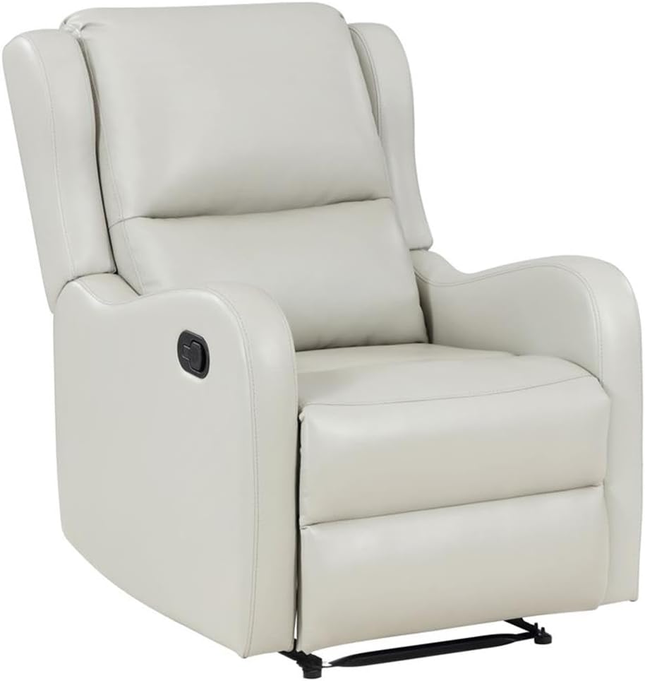 Pemberly Row English Arm Faux Leather Recliner Chair, Ivory Upholstery, 41" H x 30" W x 38.25" D, Foam Cushions, Non-Power Manual Reclining, Modern Living Room or Den Seating