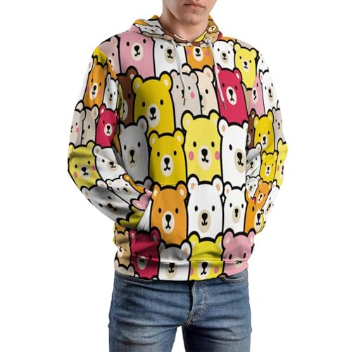 Sweat à capuche imprimé ours pull manches longues poches homme femme manteau