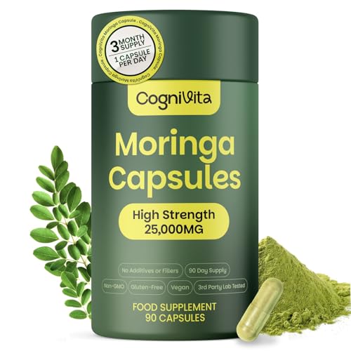 Moringa Capsules 3 Month Supply High Strength 50:1 Moringa Leaf Extract One-A-Day Vegan Supplement with No Fillers 90 Capsules by CogniVita