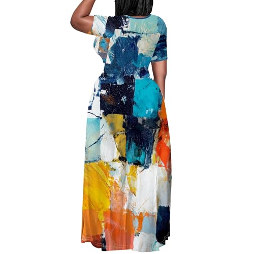 Image of PinkPatty Plus Size Dress for Women Casual Crew Neck Short Sleeve Maxi Dress Oversized Summer Beach Dresses with Pockets