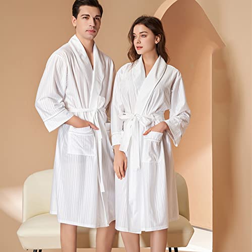 GHYUBYER Men's Luxurious Kimono Robe Ice Silk Lightweight Spa Robe, Long Soft Shawl Hotel Bathrobe (Color : White, Size : XXX-Large)3