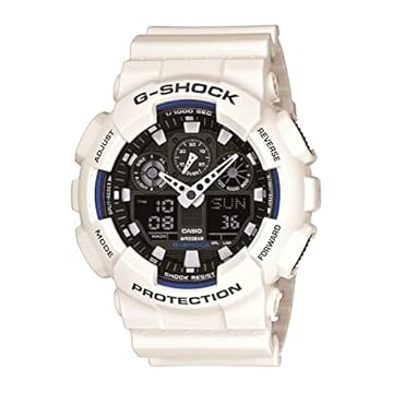 Casio Relógio masculino GA-100 XL Series G-Shock Quartz 200M WR resistente a choques, Branco/preto, CASE 55MM, Cronógrafo, digital