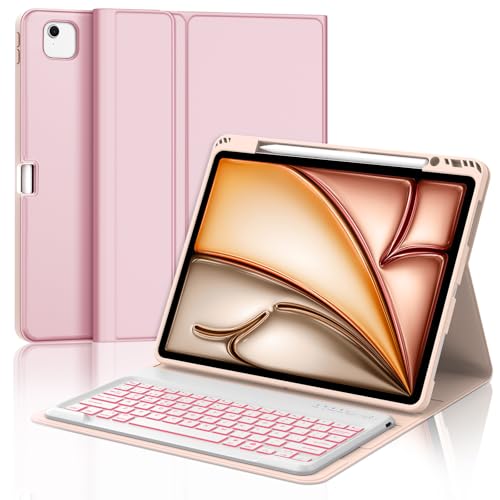 Teclado para iPad Air 13 M4 Bluetooth con Ñ español funda magnética rosa