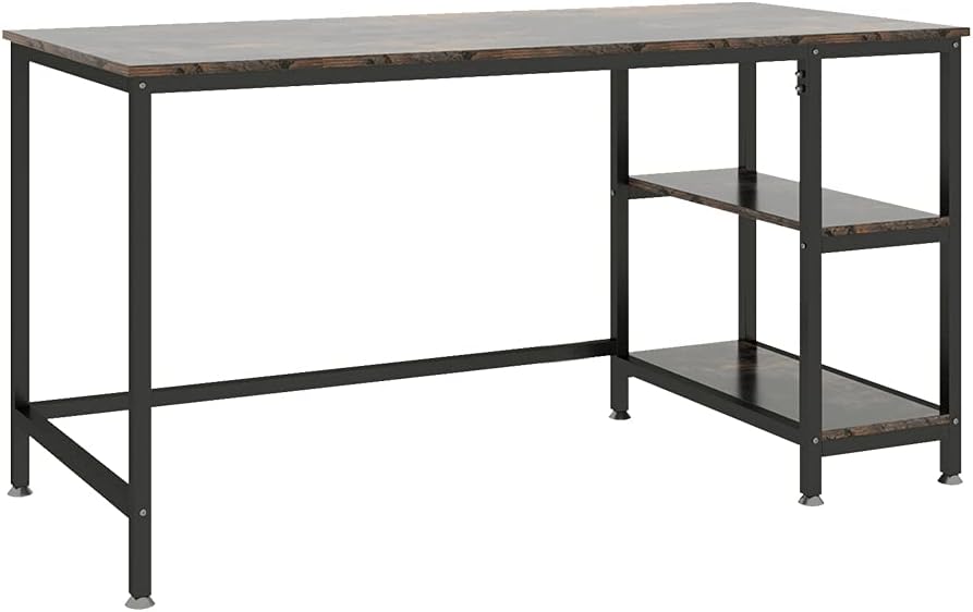 YOLEO Home Office Desk with 2 Storage Shelves on Left or Right 47.2 Inch Industrial Style Computer Desk Compact Home Office Workstation Rustic Brown