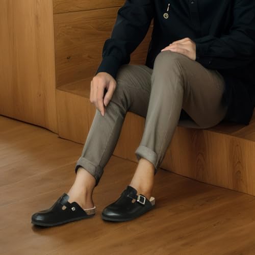 Image of Dumalum Suede Clogs for Women & Men - Comfort Cork Footbed with Arch Support - Adjustable Buckle Mules Slip-On Sandals Unisex Potato Shoes Home Slippers