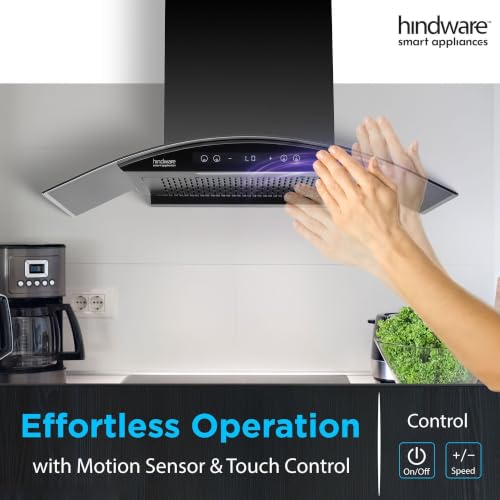 Image of Hindware Smart Appliances Sancia BLDC 90cm Kitchen Chimney | 1400 CMH | Filterless | Autoclean | Curved Glass | Motion Sensor, Touch Control | 12 Yrs Warranty on Motor, 3 Yrs on Product by Brand