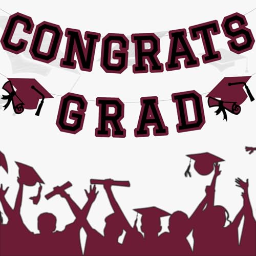 Image of Congrats Grad Banner Graduation Party Banner Decoration Hanging Garland High School College Backdrop Supplies Maroon