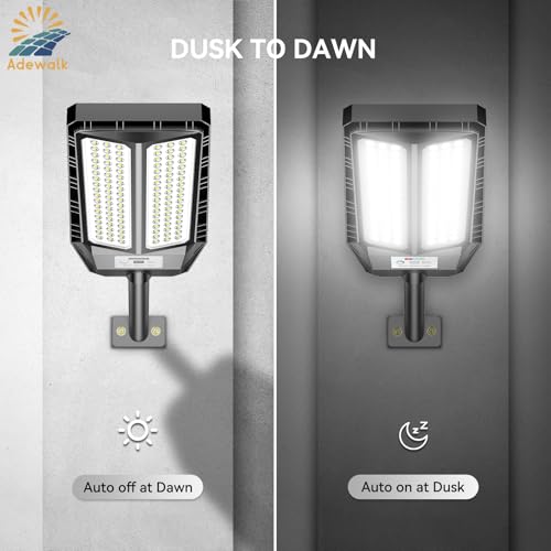 Image of Adewalk 5000W Solar Lights Outdoor - 7000K LED Solar Street Lights Outdoor with Motion Sensor and Remote Control, IP66 Waterproof, Dusk to Dawn for Yard, Patio