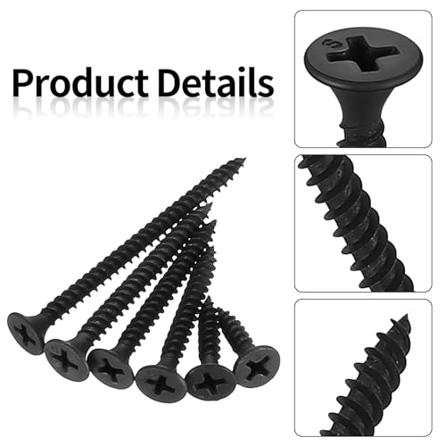 XKQYX 130 Pcs Self Tapping Wood Screws, M3.5 Black Flat Cross Head, Assorted Sizes (16mm/20mm/25mm/30mm/40mm/50mm), Drywall - Image 3