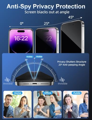 Image of AIBEX Privacy Tempered Glass for Apple iPhone 14 Pro | 9H Hardness | Anti-Spy Screen Guard | Anti-Fingerprint | Edge-to-Edge Privacy Protection | Bubble-Free Installation | Screen Visible Only to You