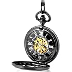 Unendlich U Vintage Retro Handaufzug Mechanische Taschenuhr 6 Blütenblätter Hohle Skelett Kettenuhr Pullover Halskette Schwarz – Bild 2