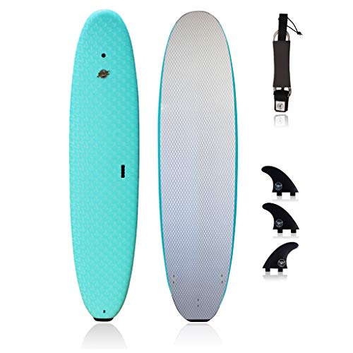 South Bay Board Co. - Premium Surfboard for Beginners â€“ Wax-Free Soft-Top Foam Surfboard â€“ 8' Verve - Aqua - Fins & Leash Included â€“ Custom Beginner Shape for Easier, Better Surfing for Adults & Kids