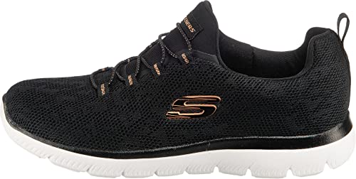 Skechers Damen Summits Leopard Spot sneakers, Black Mesh Rose Gold Trim, 38 EU