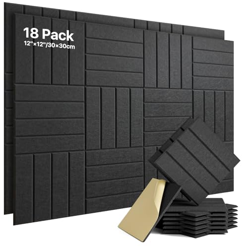 Image of 18 Pack Sound Proof Foam Panels for Walls, Self-Adhesive Acoustic Panels Sound Absorbing, 12 inch X 12 inch X 0.4 inch High Density Soundproof Wall Panels Tiles for Door, Ceiling, Home Office