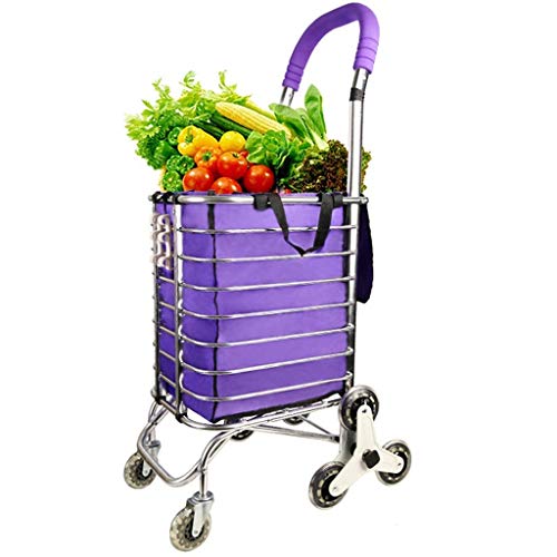 MTYLX Multifunktionale Tragbare Wagen Mit Rädern, Aluminiumlegierung, Wasserdichtem Stoff-Einkaufswagen, Tragendem 50 Kg, Klappwagen (Farbe: Lila) – Bild 4