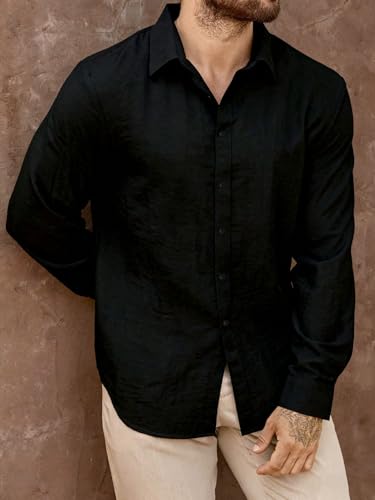 Image of Men's Casual Button Down Shirts Long Sleeve Linen Touch Textured Shirt Wrinkle Free Fashion Casual Vacation Beach Summer Shirt (1001)