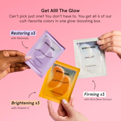 Image of grace & stella Under Eye Patches Variety Pack - With 6 Colors (18 Pairs) | 3 Pairs of Under Eye Masks Per Color - Vegan, Cruelty-Free, Derm-Tested Eye Patches for Women & Men - Bridesmaid Gifts