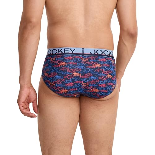 Jockey Men's Underwear True Style Brief - 3 Pack, Something Fishy/Malibu Red/Ocean Coral, M3