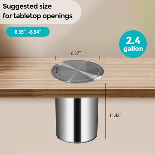 Image of 2.4 Gallon /9L Round Kitchen Trash Bin,The Countertop is Embedded in a Trash Can,Drop-in Trash Chute,Built-in Waste Basket,for Restaurant Home Hotel