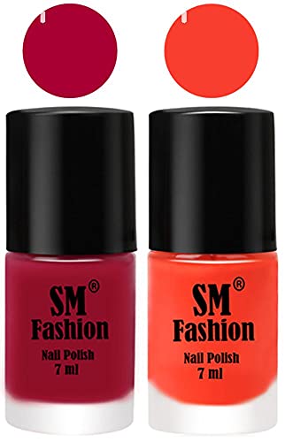 Image of Long Lasting Nail Polish | Nail Paint Combo 7 ml Each) - Set of 2 Dark Magenta-Light Orange
