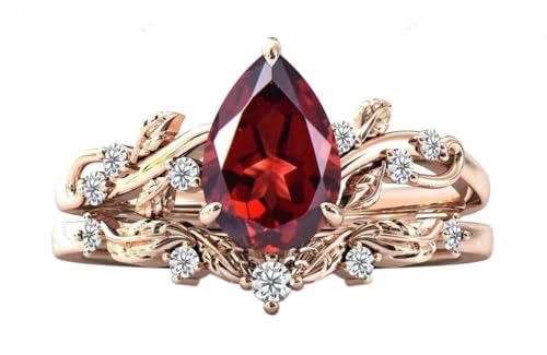 HareKeShareKiJai Pear Shape Red Garnet Engagement Ring Set for Women