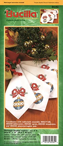 Kit point de croix estampillé Bucilla 84282 : serviettes Boules de Noël - 3