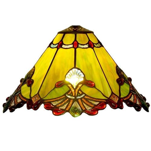 Image of Mission Lamp Shade Replacement Green Red White Tiffany Stained Glass Lampshade Only with Cap Fit for Table Lamp Floor Lamp Reading Desk Lamp Ceiling Pendant Light Chandelier,Green,17
