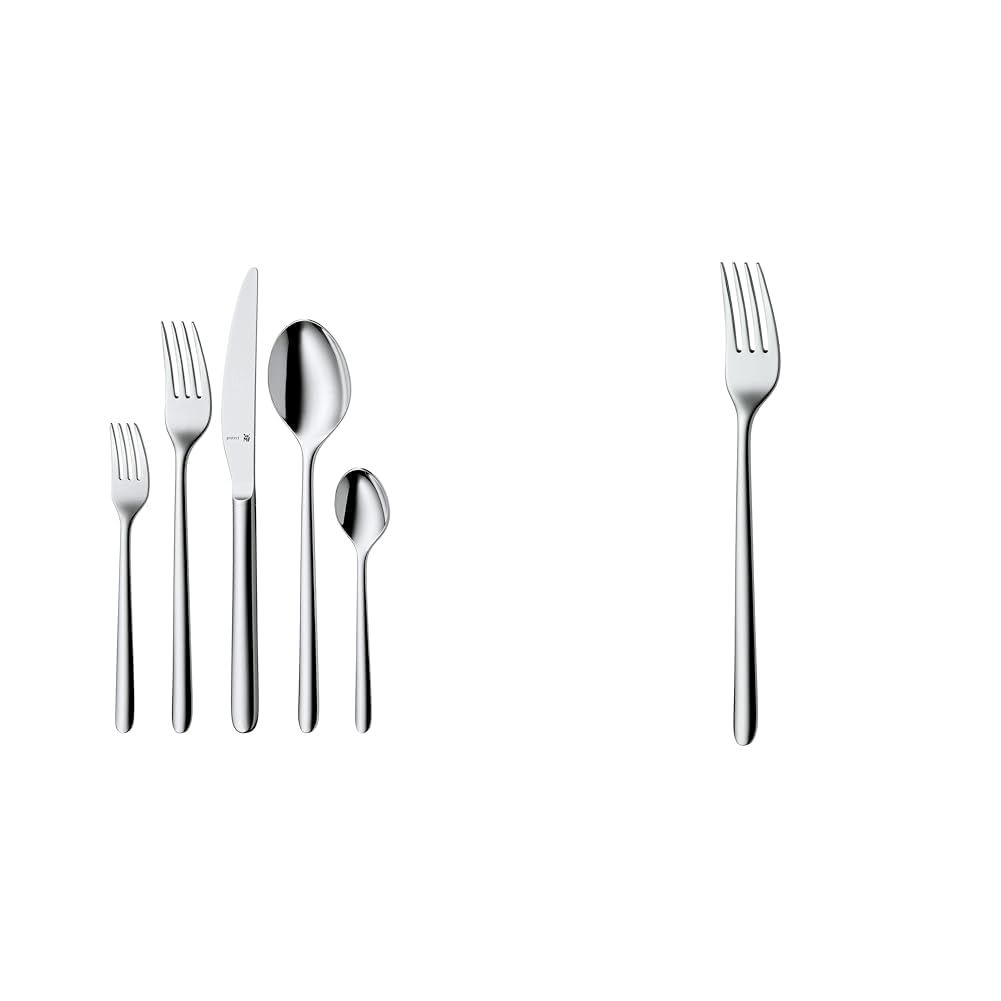 WMF Flame Plus Edelstahl Besteck Set 6 Personen & Flame Plus Menügabel 21 cm, Cromargan protect Edelstahl poliert, kratzbeständig, spülmaschinenfest