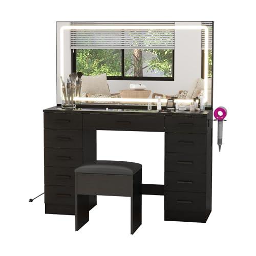 Dressing Table and Stool set, 11 Drawer Vanity Table with 3-
