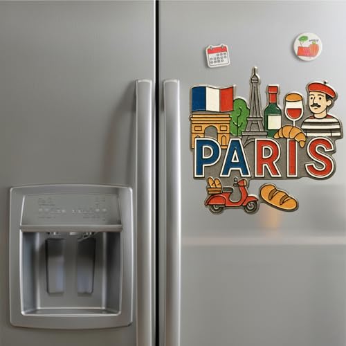 Image of Souvenir Fridge Magnet | 4x3 Inch Collectible Travel Decor | Strong & Durable Refrigerator Magnet with Iconic Landmarks for Travelers (Paris)