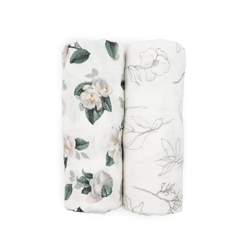 Image of Little Unicorn 100% Certified Natural Organic Cotton Muslin Swaddle Blanket 2 Pack | Giftable Set of 2 swaddles (Magnolia)