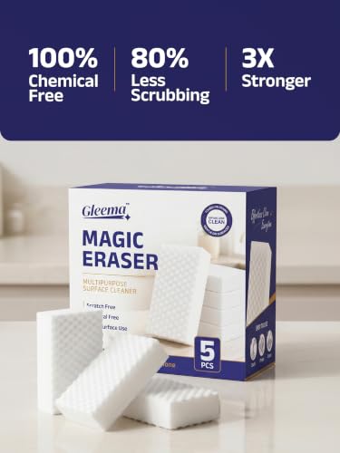 Image of Magic Eraser | Pack of 5 | Scratch Free, Chemical Free, Multisurface Cleaner | Remove 100+ Stains from Walls, Shoes, Furniture, Switch Board & Kitchen | Tough on Stains & Gentle on Surface