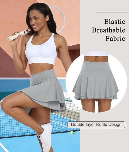 Athletic Skorts for Women Grey High Waisted Women's Mini Skirts Stretchy Cheer Uniform Skirt w/Shorts Cute Pickleball Tennis Golf Skort Size XL — view 3